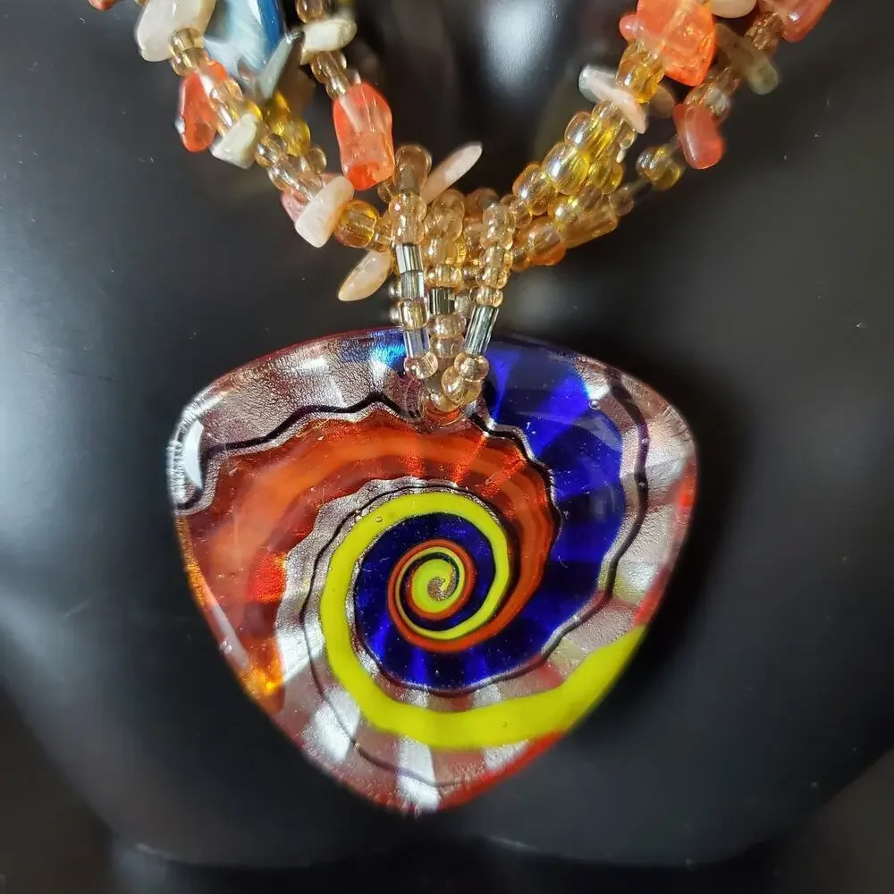 CJ Women Multilayered Glass Bead Resin Swirl Design Textured Pendant Necklace - Picture 3 of 9